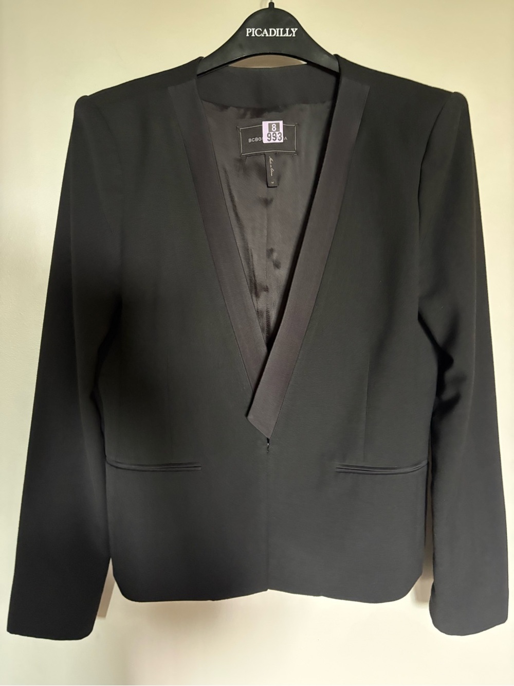 BCBGMaxAzria Black Satin-Trim Open Blazer